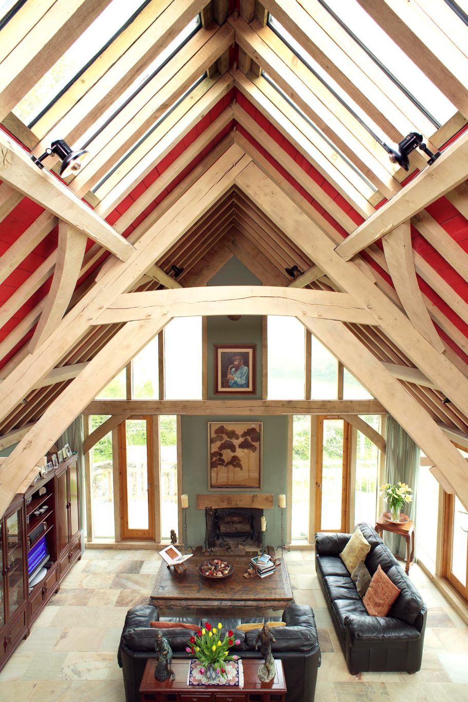 View from the mezzanine floor in the house looking down on the living room. View from the mezzanine floor in the house looking down on the living room.