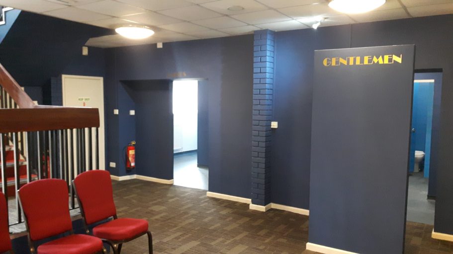 Gents toilets are hidden by a stud wall for added privacy. Gents toilets are hidden by a stud wall for added privacy.