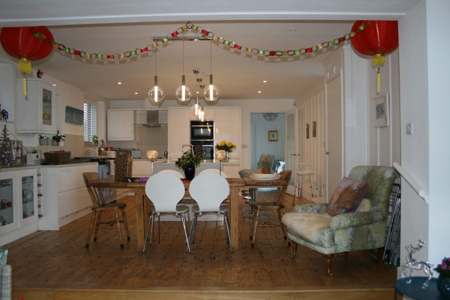 Kitchen as viewed from the extension. Kitchen as viewed from the extension.