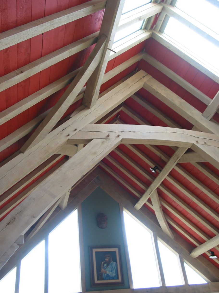 Oak timbers held together with tenon joints and oak pegs. Oak timbers held together with tenon joints and oak pegs.