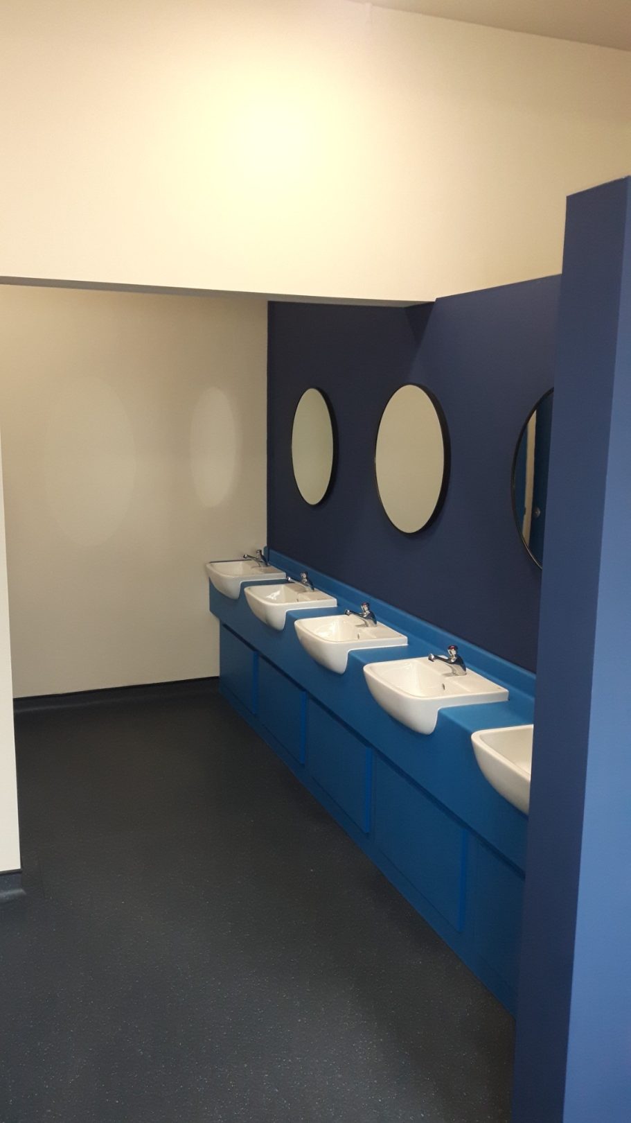 Seaton Gateway Theatre Company. Seaton Gateway Theatre Company Bank of basins in ladies toilets.