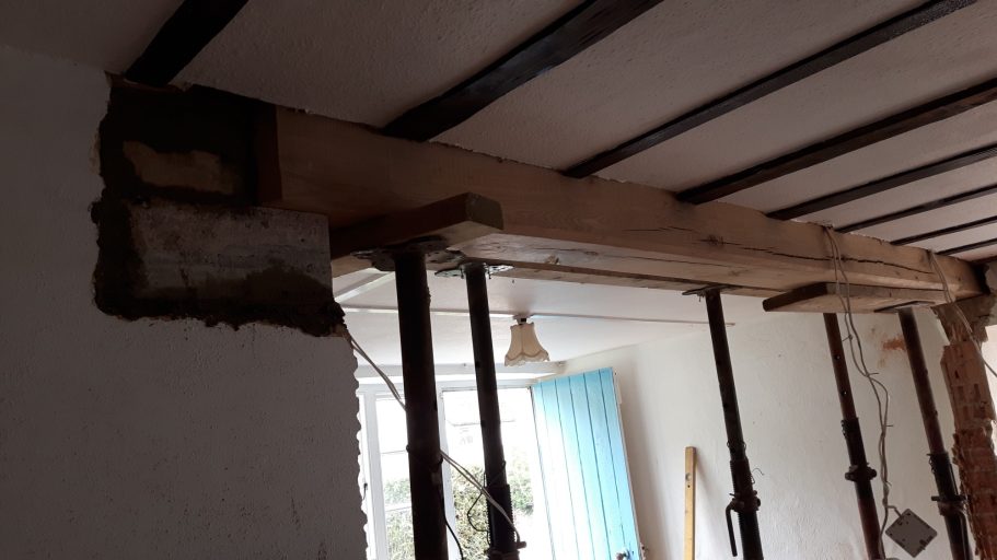 Structural oak beams added to the ground floor, internal walls were removed. Structural oak beams added to the ground floor, internal walls were removed.