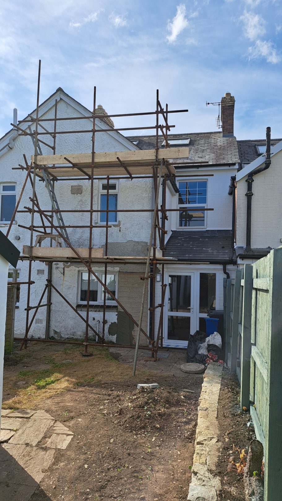 Original cement based render had cracks and was allowing water ingress. Original cement based render had cracks and was allowing water ingress.